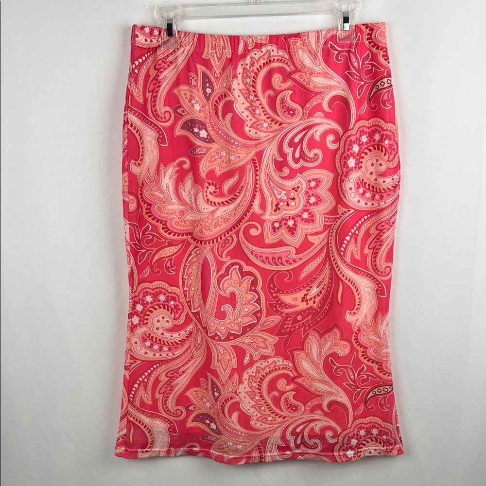 SHEIN Curve Chic Paisley‎ Women's Pencil Skirt XL Machine Washable Pink Orange